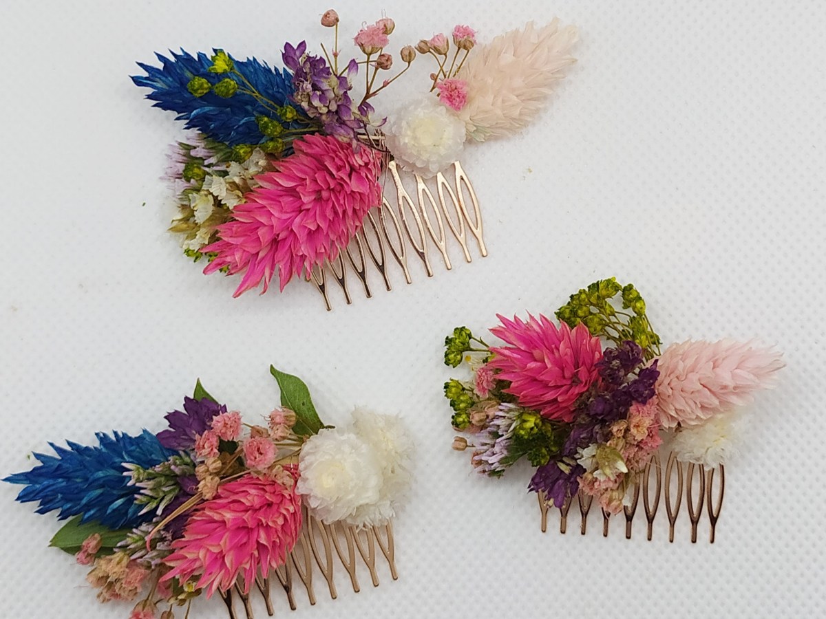 peigne et broche avec fleurs séchées&nbsp;#26